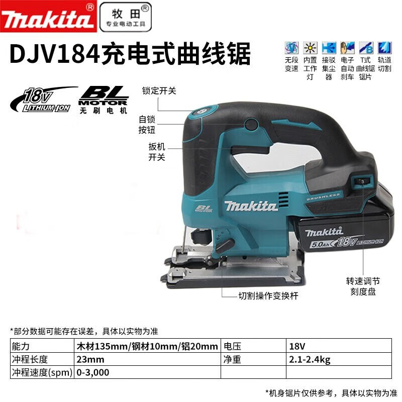 Makeda Makeda 18V curva eléctrica de litio Sierra de curva eléctrica recargable herramienta eléctrica recta de carpintería DJV18