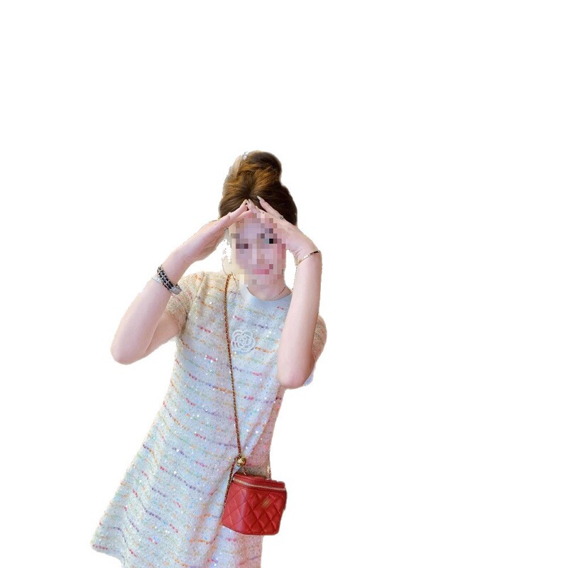 鱼兔子的兔子 小香风亮片连衣裙女2025夏季穿搭新款小个子a字裙子|undefined