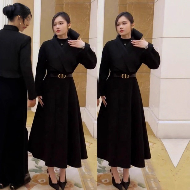2025法式赫本风黑色富家千金呢子大衣高级感超好看毛呢外套女秋冬|undefined