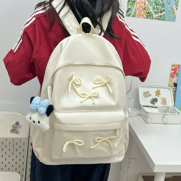 College Student Backpack, Junior High School Student Computer Bag, Korean Style Simple Girl's Bow Backpack, Large Capacity Backpack for Women