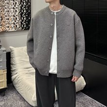 2025秋季新款棒球领针织开衫纯色宽松休闲慵懒感毛衣外套男女同款