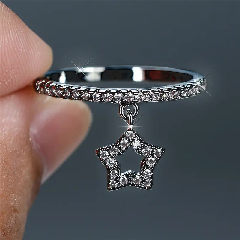 5g Weight Zircon Inlay Material Rings Classification 10, 5 Ring Size 1 Piece Quantity Casual, Daily, Shopping Occasion Copper Material Geometric, Star Pattern All Seasons Season Women's Gender Elegant, Modern Style Style Wholesale Jewelry Elegant Modern Style Geometric Star Copper Zircon Rings 10