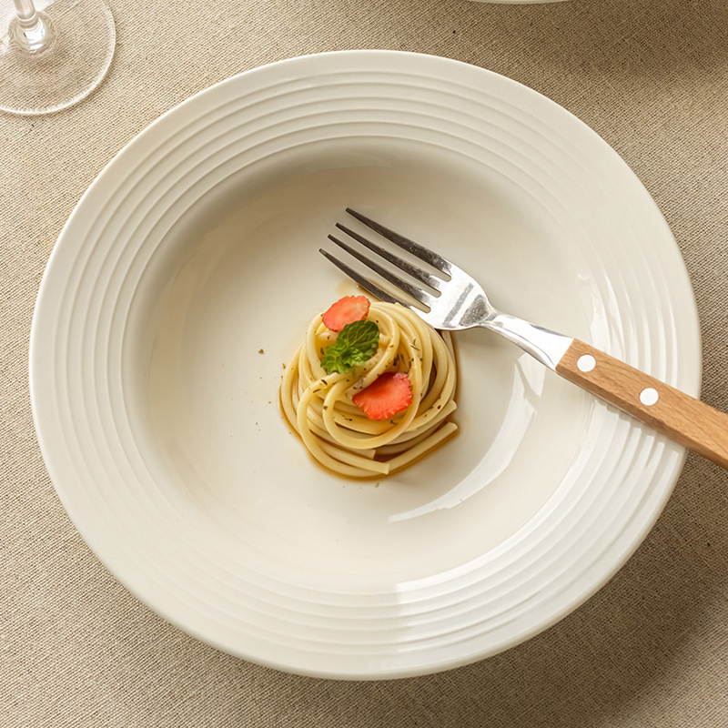 Preferential High-value Embossed Straw Hat Plate Solid Color Ceramic Plate Western-style Pasta Plate Dessert Plate Household Tableware Dish