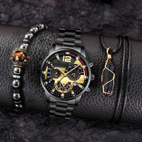 Cross-border TEMU set of hollow non-mechanical watches for men's business wrist watches accessories watch multi-piece set