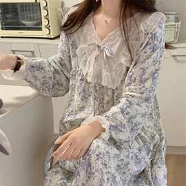 韩版纯棉新款睡裙女秋季长袖睡裙宽松大码套头可外穿学生家居服