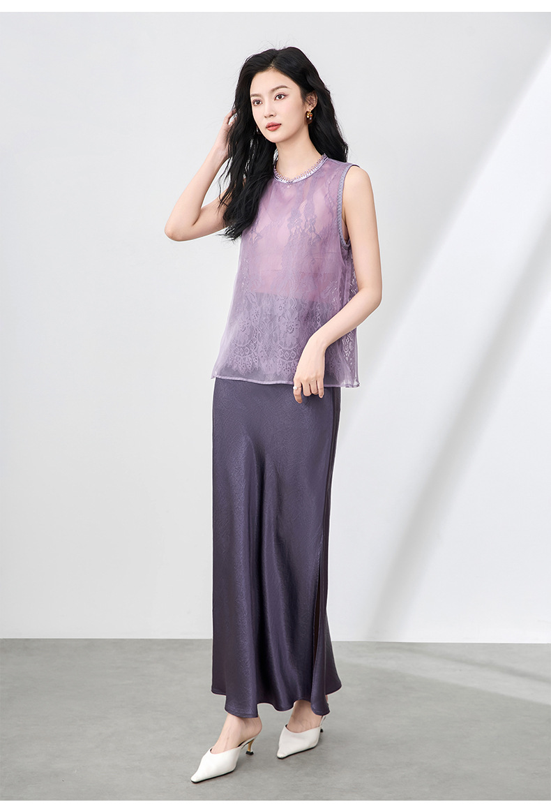 Áo hai dây organza ren cổ tròn phong cách thanh lịch mùa hè — Màu đen chi tiết 31