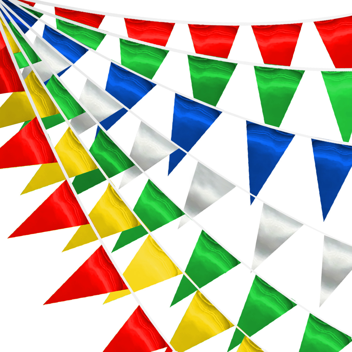 Espejo cosido banderín bandera colgante de 10 metros, decoración de fiesta de cumpleaños, ventana de la habitación, bandera colorida, bandera de cadena de flores