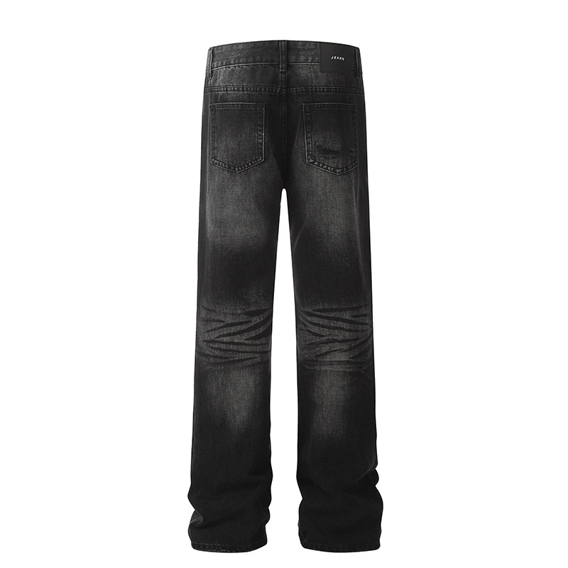 Retro High Street Wavy Pattern Jeans Loose Casual Straight Leg Trousers For Men And Women Summer Trendy Floor Length_mkmklike.com