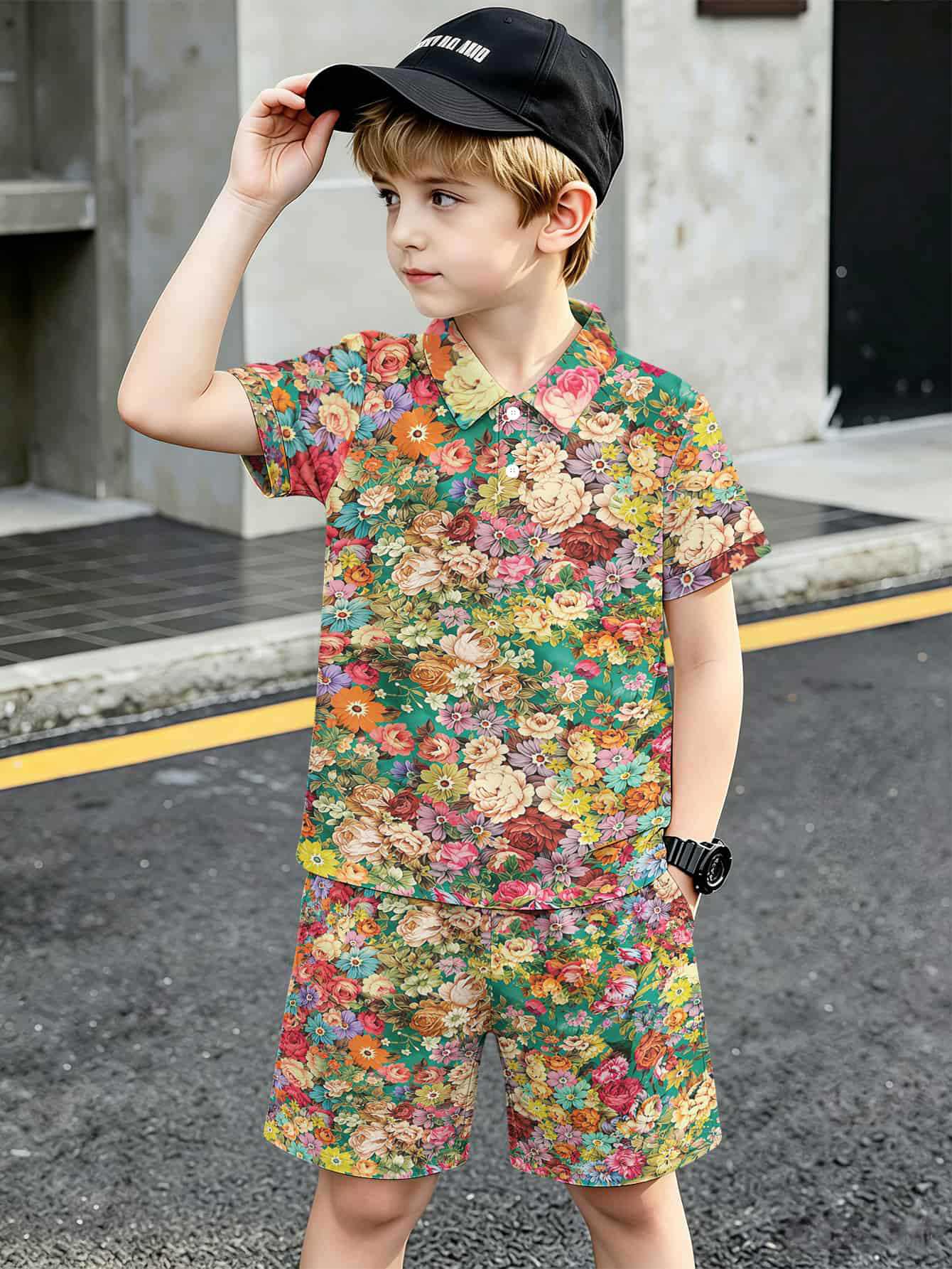 Boys T-shirt And Shorts Set With 3d Printed Design_voghion.com