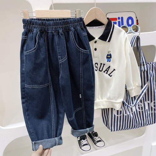 Children's clothing boys' denim trousers spring and autumn new style  children's pants medium and large children's fashionable loose pants trend