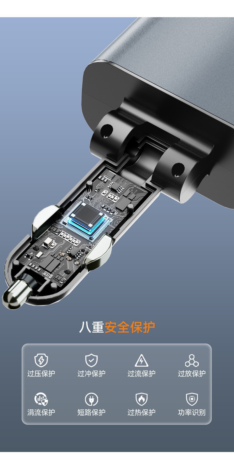 Car Charger with Built-In Retractable Cable, Multi-Port Super Fast Charging, Starry Sky Ambient Light, Cigarette Lighter Adapter, Universal