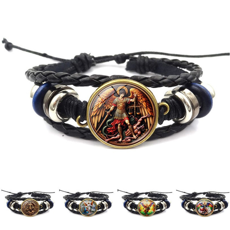 Archangel Michael Meyer Guardian Angel Leather Bracelet Handmade DIY Multi-Layer Beaded Woven Bracelet