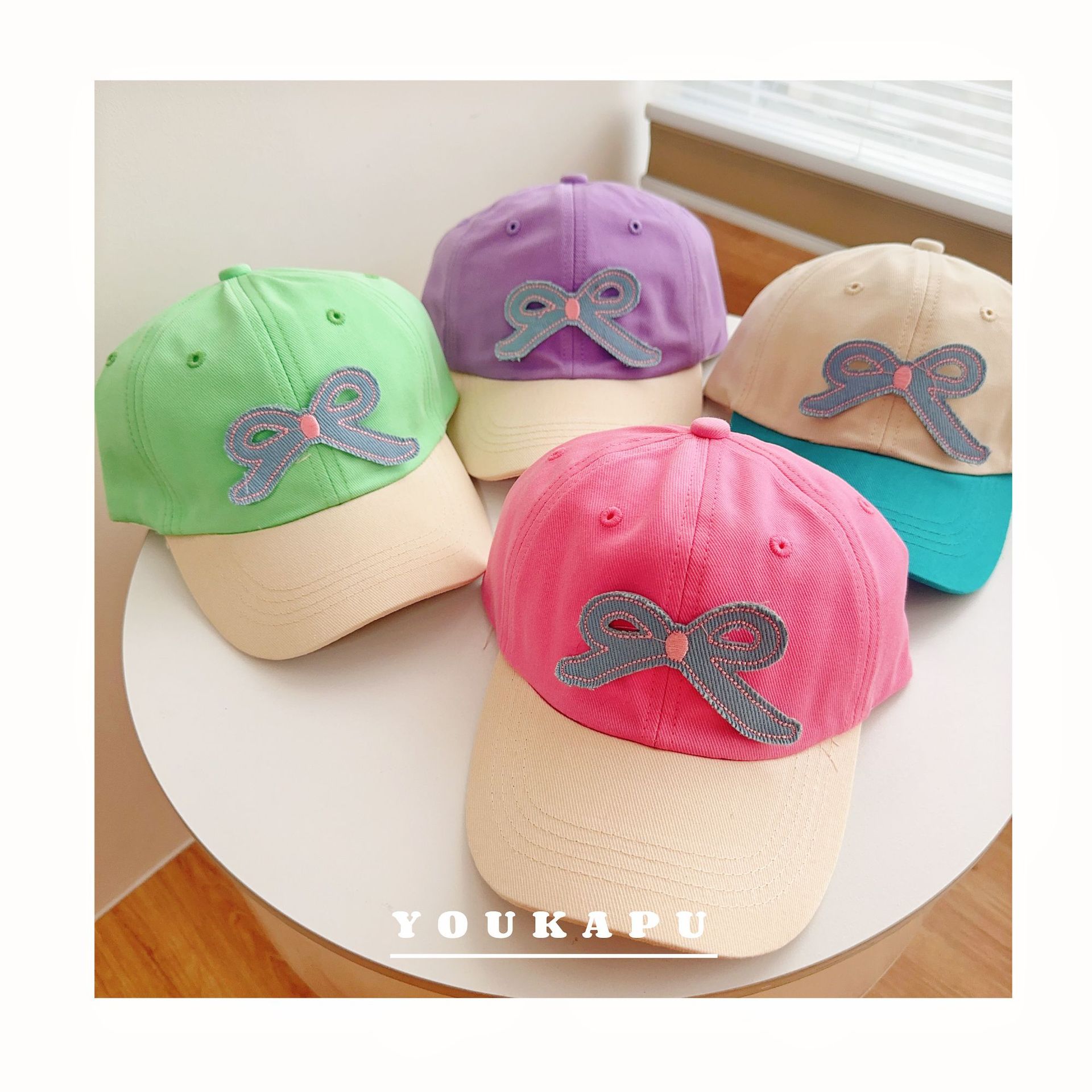 Spring cute cartoon baseball cap with bow