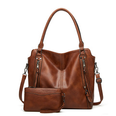 歐美風時尚子母包休閒通勤女包小眾設計高級感油蠟皮大容量單肩包