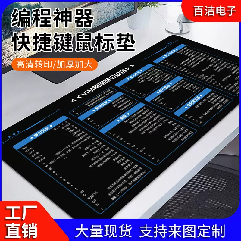 跨境办公桌快捷键鼠标垫CAD常用PS软件AI等多功能超大号锁边桌垫