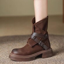 马丁靴2024新款秋季镂空美拉德靴子中筒西部牛仔靴复古女靴侧拉链