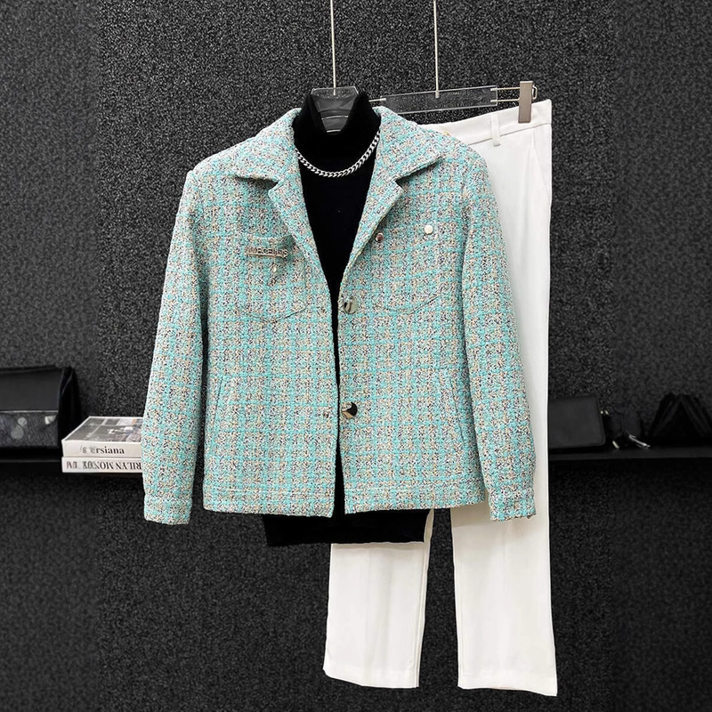 Advanced Sense Tweed Woven Chanel Style Jacket Elegant Fashion Men's Autumn and Winter New Jacket French Fashion