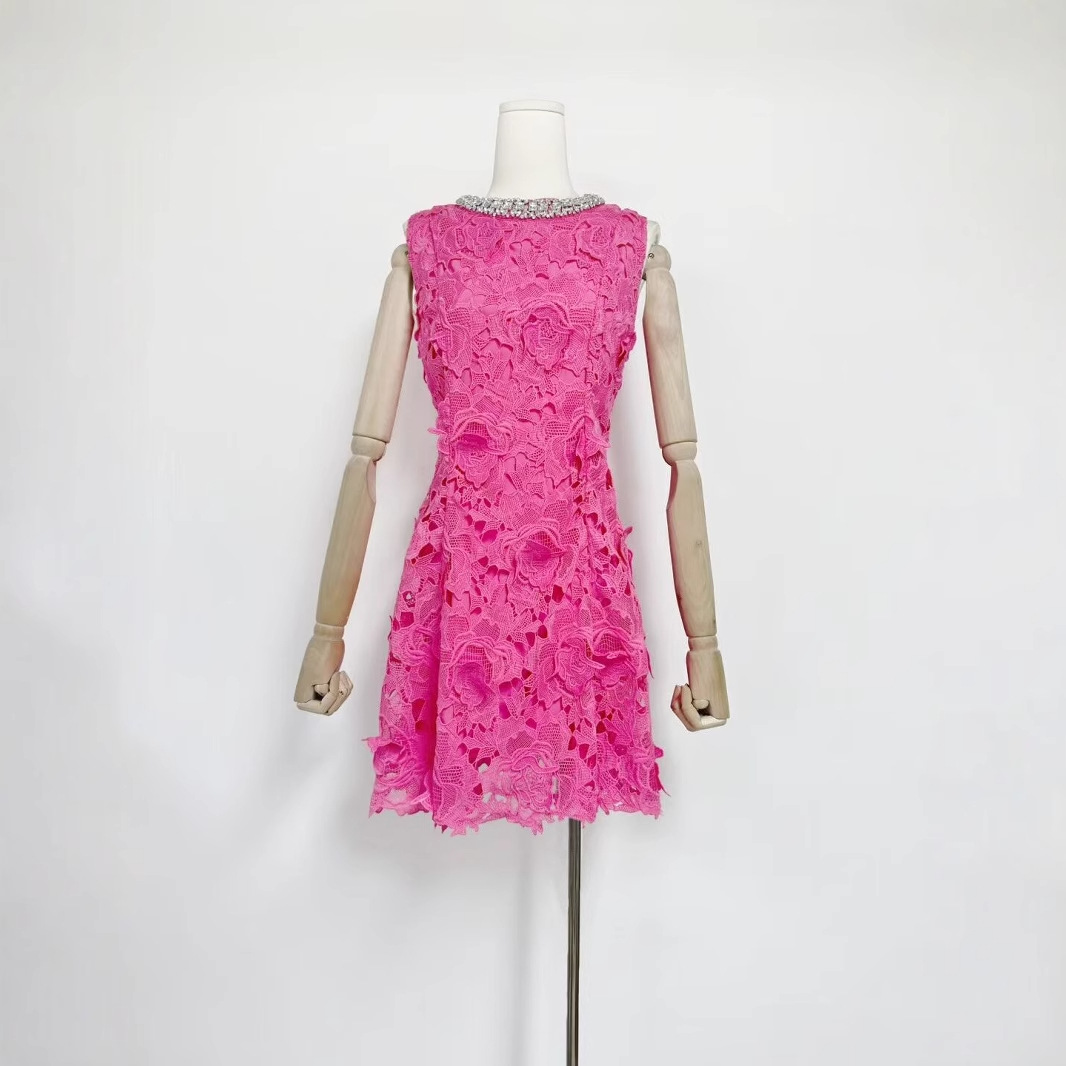 Summer fashionable elegant lace dress with a round collar sleevless