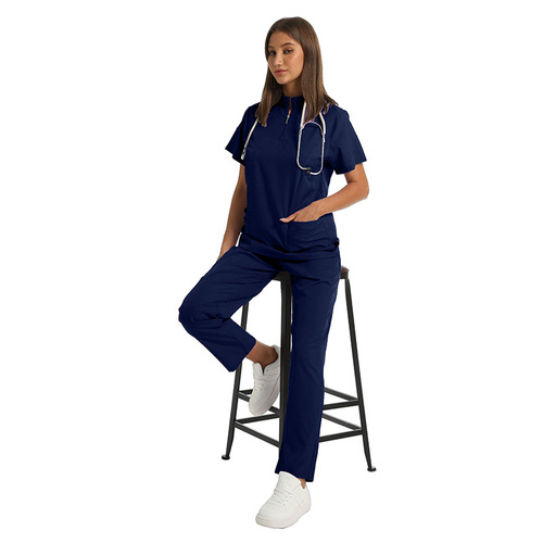 Cross-border surgical scrubs set for women, short-sleeve zip-up stand collar, pet grooming hospital doctor and nurse workwear