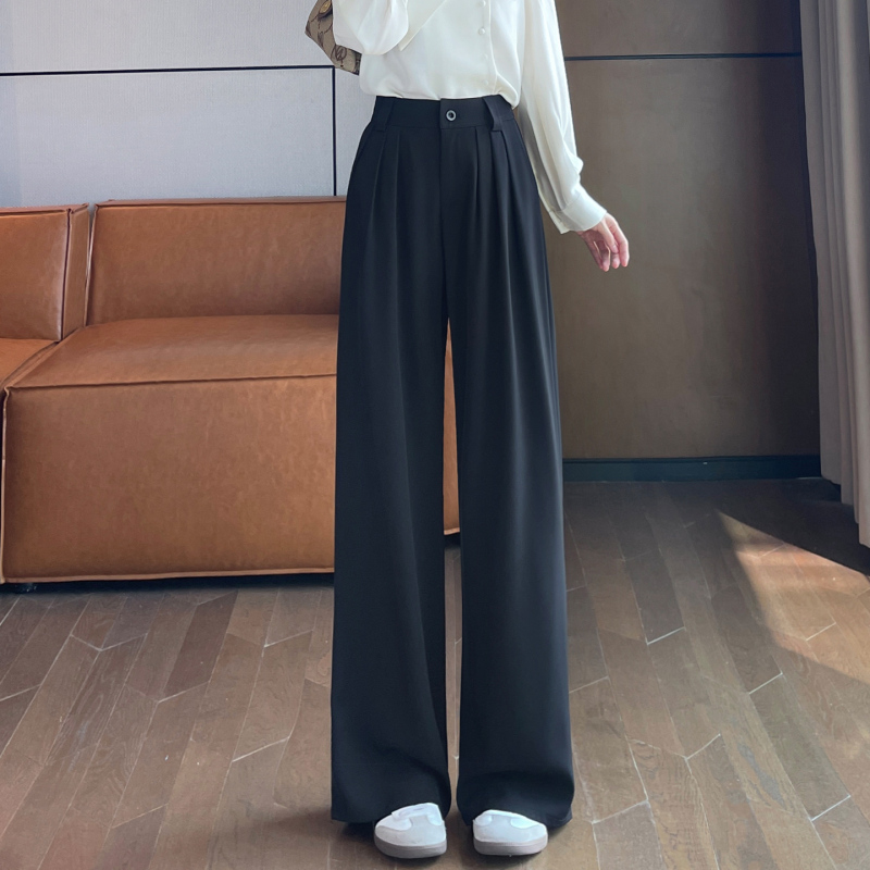 西装裤女秋季阔腿裤2025新款高腰坠垂高级感直筒女裤窄版休闲裤|undefined