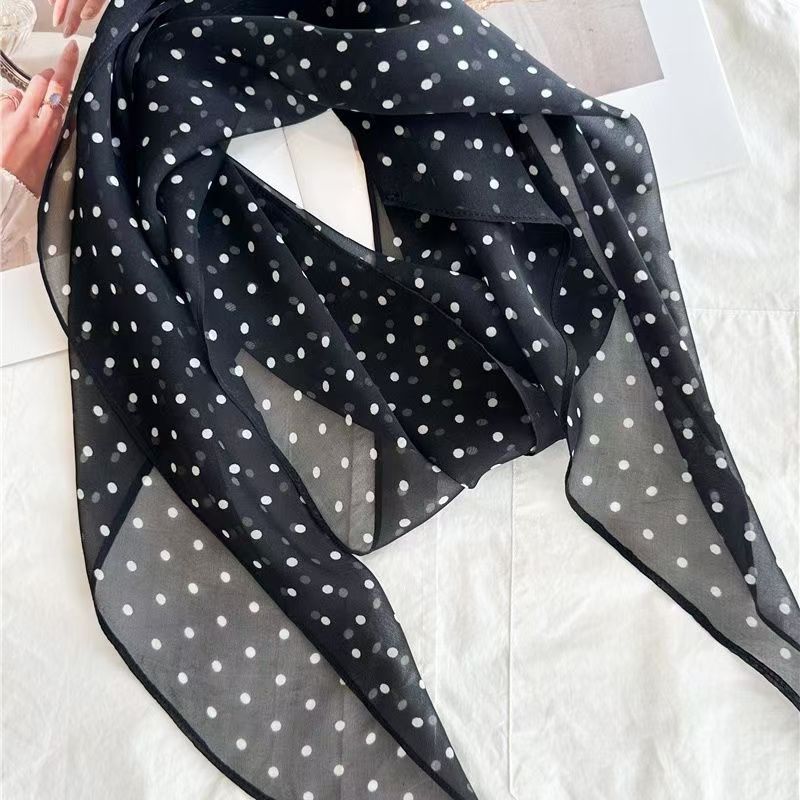 블랙 폴카 도트 실크 스카프 175* 22cm