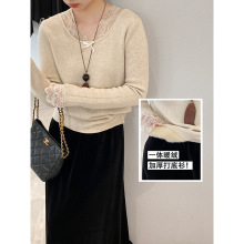 江左 蕾丝花边拼接针织衫2025秋冬新修身显瘦白色内搭打底衫 2017