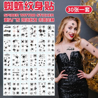 跨境批发万圣节蜘蛛纹身贴 高级感3D立体蜘蛛网派对搞怪纹身贴纸