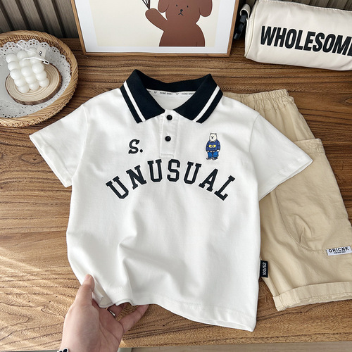 2024 Summer Children's Clothing Boys Children's Cotton Elastic Short Sleeve Lapel Polo Shirts Sweaters Wholesale Dropshipping