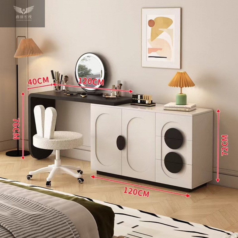 Mesa de maquillaje de sentido premium de diseñador minimalista moderno, armario de almacenamiento de tocador minimalista italiano, dormitorio de estilo crema integrado