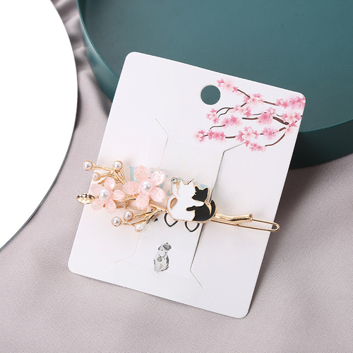Japanese-style girl cherry blossom rabbit cat hair clip bangs clip student soft girl sweet side clip duck bill clip factory price wholesale