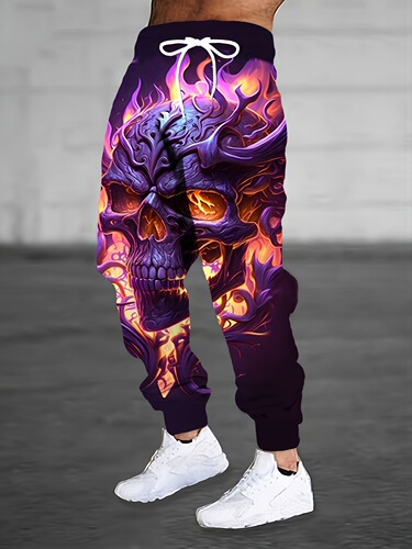 European and American-style printed hip-hop abstract pants, loose-fit retro casual 3D digital design for autumn and winter, men's.
