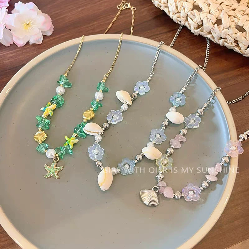 Летнее крутое ожерелье дофамина для женщин, милые и милые разноцветные цветы, универсальный крутой темперамент, расшитый бисером