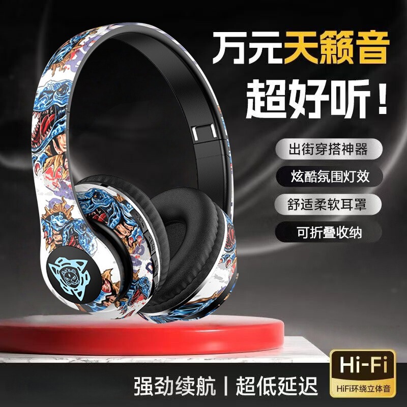 Big Earmuffs National Trend Graffiti Cool Head-Mounted Bluetooth Headset Wireless Competition Game Noise Reduction P35 Big Earmuffs National Trend Graffiti Cool Head-Mounted Bluetooth Headset Wireless Competition Game Noise Reduction P35