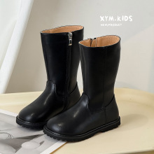 2025年冬季新款儿童中筒靴韩版简约皮靴时尚百搭加绒女童骑士靴