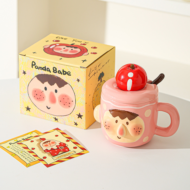 Tazas de cerámica creativas y extrañas, tazas con cubierta, tazas de agua caseras extrañas, tazas de desayuno de oficina para chicas