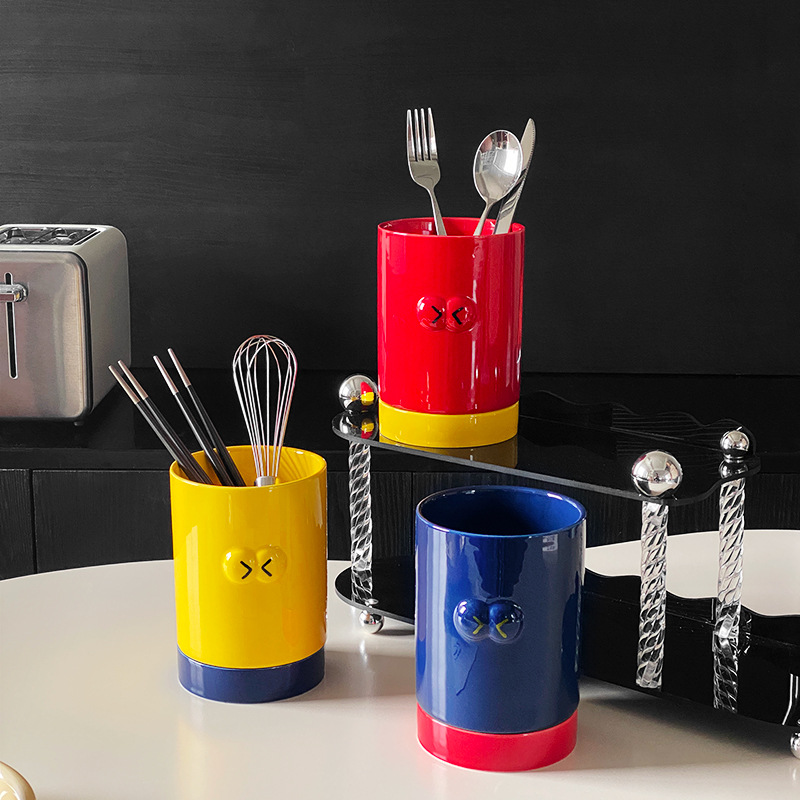 Shangn nuevo Mondrian cerámica de cocina palillos estante palillos jaula cuchillos y tenedores caja de almacenamiento de cocina drenaje