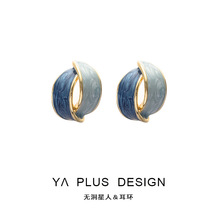 油画色调。复古港风高级感撞色耳环几何耳钉耳饰蚊香盘无耳洞耳夹