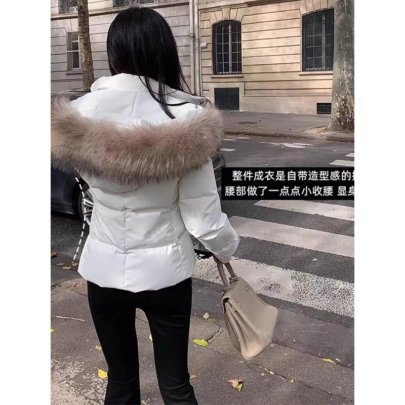 2025年新款收腰版白鸭绒羽绒服女冬季短款白色修身可拆卸毛领外套|undefined