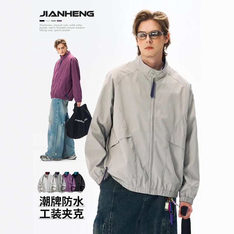 Jian Heng Cross-border Men's Jacket Coat Trendy Windproof Waterproof Casual Jacket Coat Work Collar Jacket Spring and Autumn