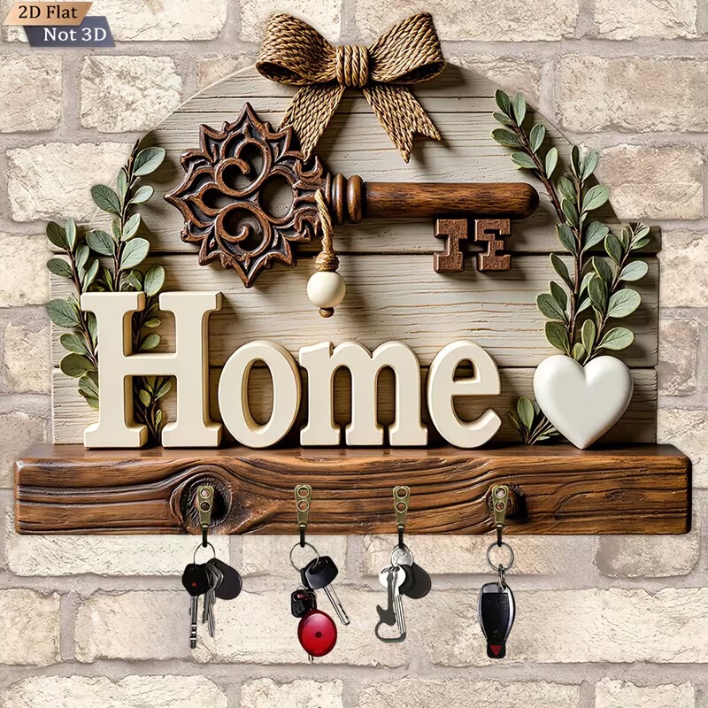 Vintage Wooden Key Storage Rack Hook Home Entryway Bedroom Living Room Wall Decoration Crafts Wall Art