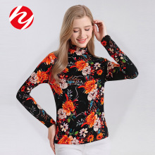 华业秋冬新款100%超细羊毛高领打底衫印花套头宽松大码长袖女上衣