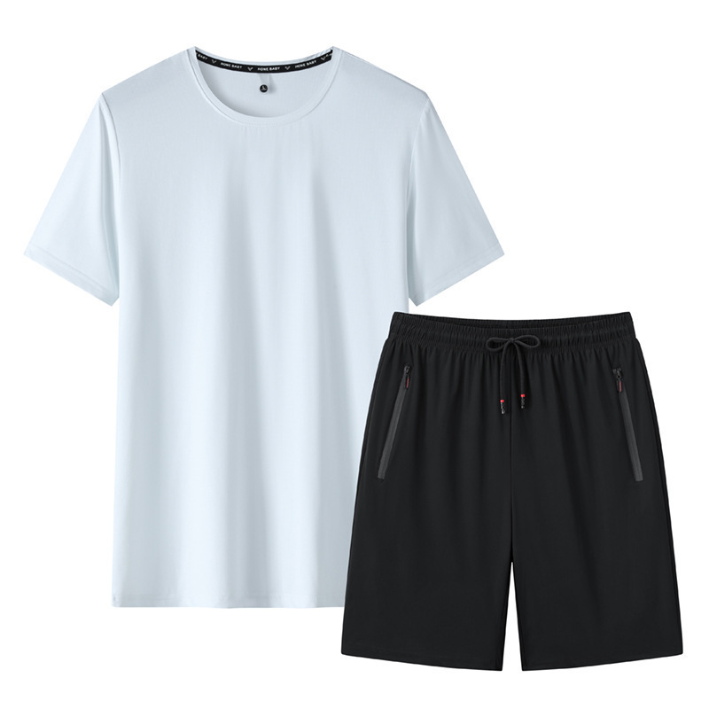 Jewel de hielo para hombres y mujeres sueltas camisetas de hielo de color sólido deportivo casual pantalones cortos de hielo cuerpo de dos piezas al por mayor