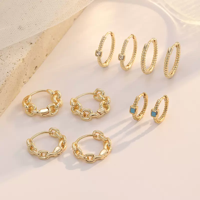 亚马逊跨境爆款链条麻花女士耳环14K金轻奢气质耳扣小众设计耳饰