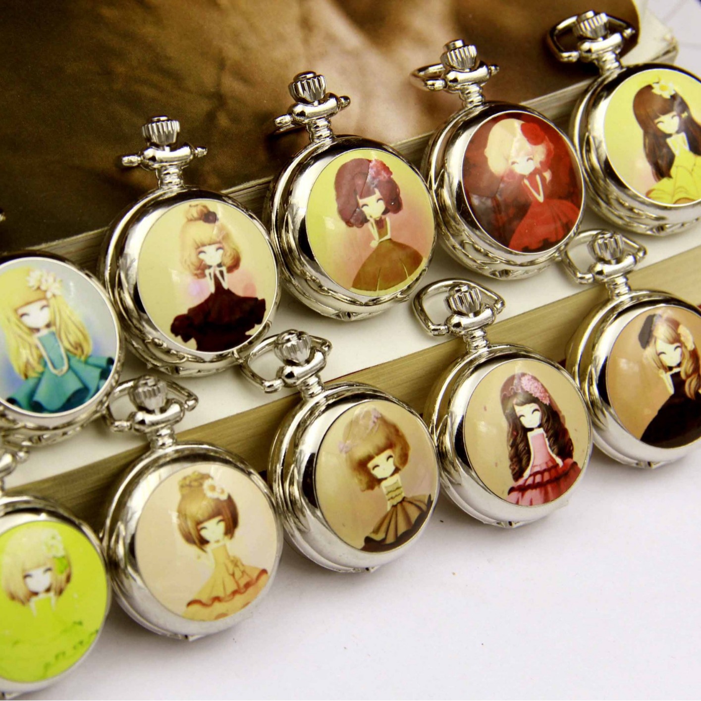 Animation series white steel enamel watch little Princess pocket watch little girl pocket watch pendant after strict inspection