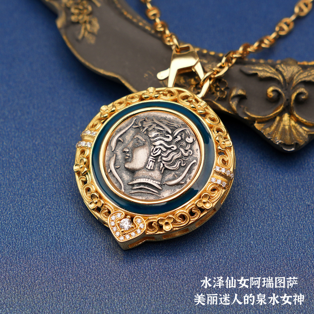 New Sterling Silver Mizawa Fairy Coin Pendant Brooch Dual-use Three-dimensional Embossed High-end Greek Ancient Coin Accessories