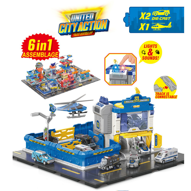 Cross-border children's simulation scene parking lot storage car city parking building combination suit play toys