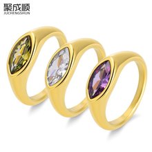 跨境简约设计个性时尚戒指18K金不锈钢镶锆石女式指环高级感手饰