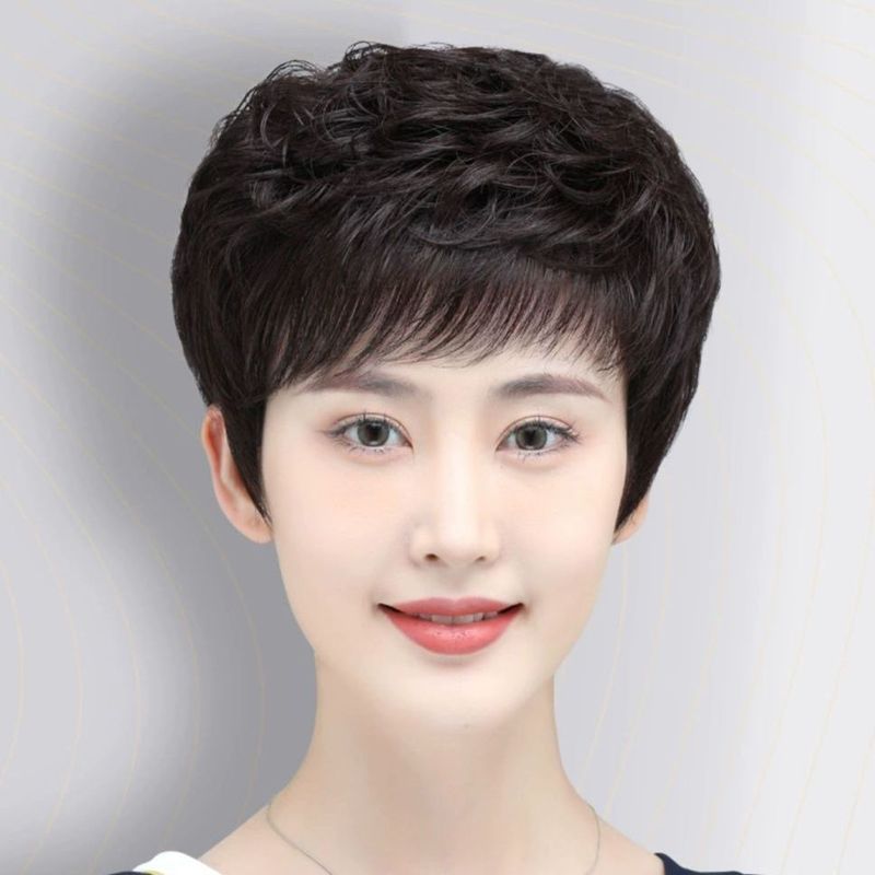 假发真发全真人发短发女全头套中老年女士卷发妈妈款整顶发套自然|undefined