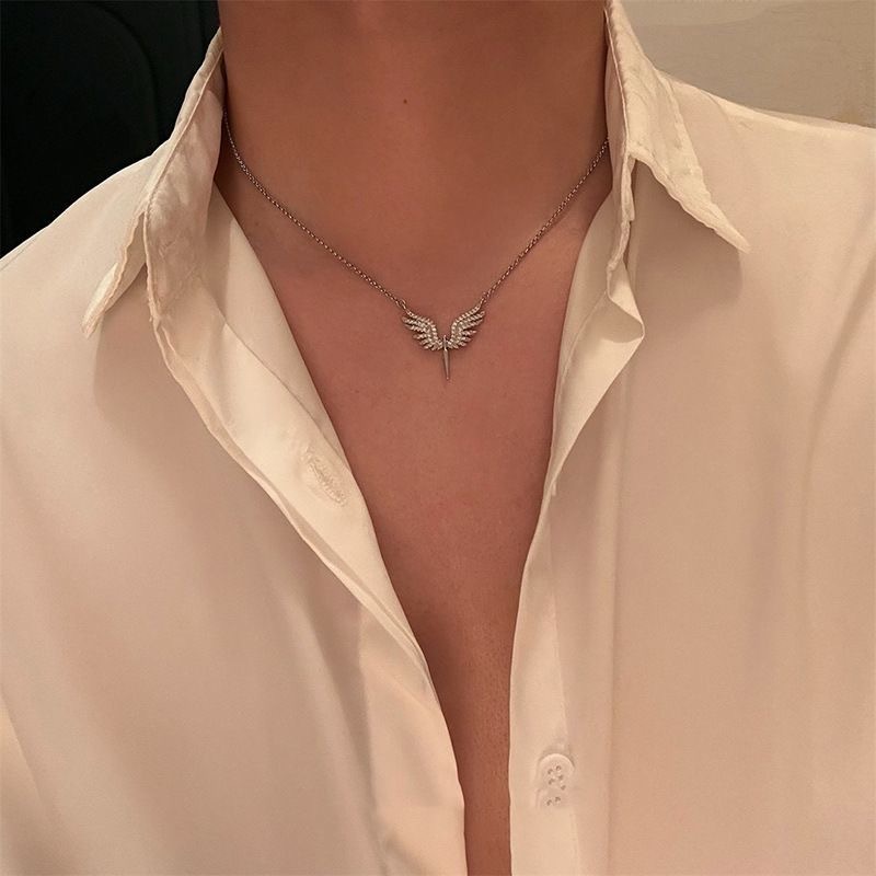 ネックレスメンズ天使の羽パーソナライズされたデザインハイエンドヒップホップ多用途夏の新しいアクセサリー女性のトレンディなシンプルなジュエリー|undefined