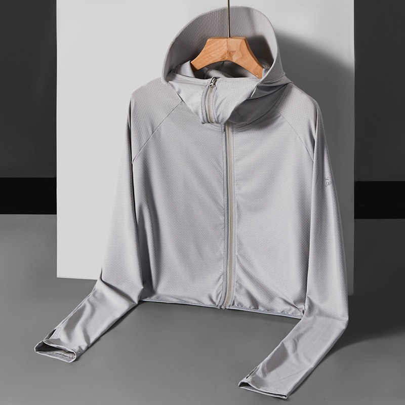 Capa de ropa de protección solar de mujer abrigo de verano ropa de protección solar de hielo transpirable corto al aire libre montar chaqueta de gorra grande